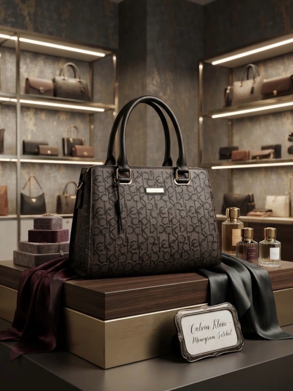 Calvin Klein Brown Monogram Satchel